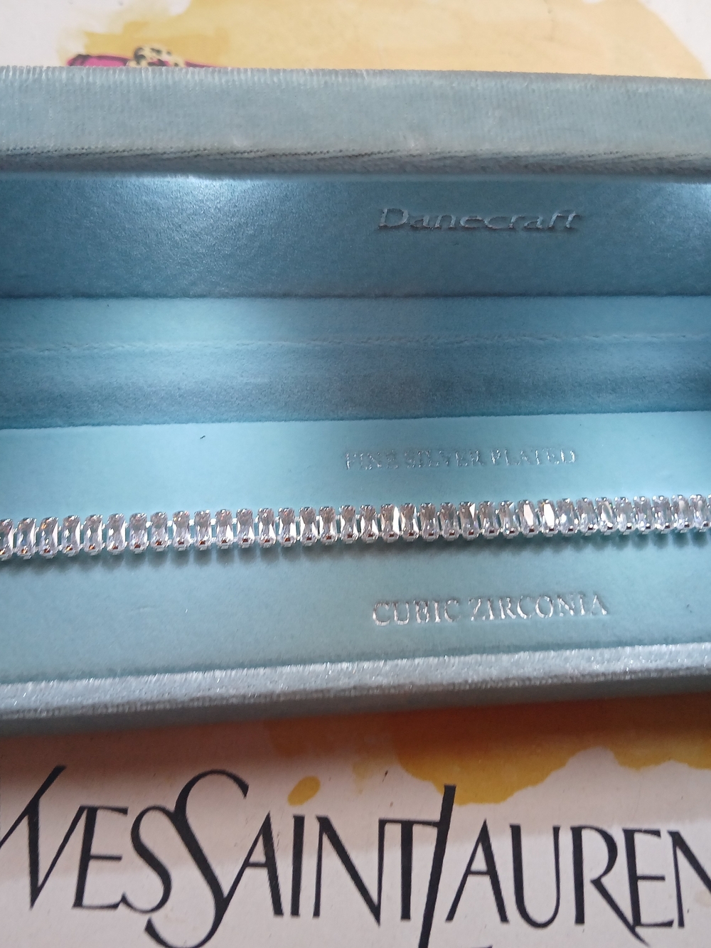 Fine Silver-plated Cubic Zirconia Tennis Bracelet with Blue Velvet Case